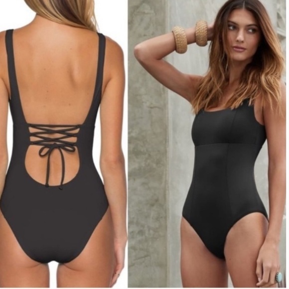 BECCA Color Code Square Neck Black One Piece Swim - Picture 1 of 8